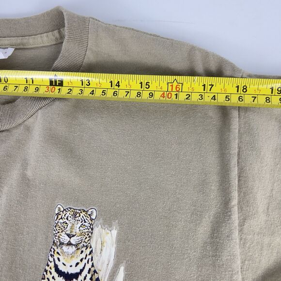 Vtg 90’s Leopard T Shirt Sz L Tan Single Stitch Catawbas Best Cotton 3 Big Cats - Picture 7 of 10